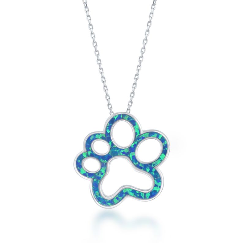 Sterling Silver Blue Opal Open Paw Pendant w/chain - Click Image to Close